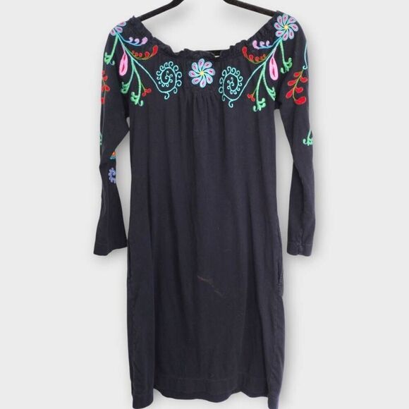 Johnny Was Womens Dress Sz XS Black Red Embroidery Off Shoulder Bohemian Swiftie - Picture 2 of 12